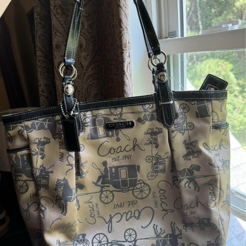 Coach Beige and Black Graphic Tote